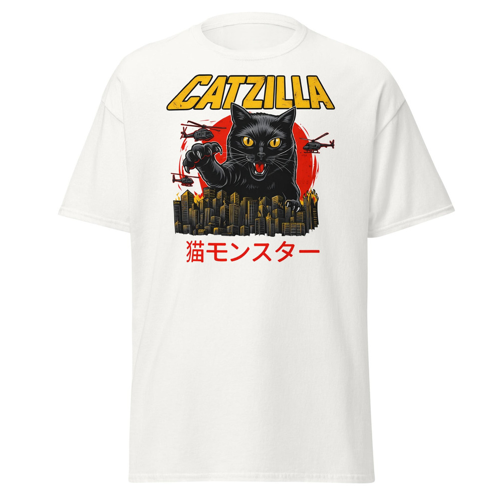 Catzilla T Shirts Funny Cat Vs City Monster Tee